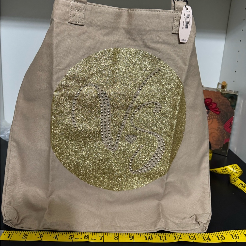 Victoria Secret Gold and Tan Fabric tote bag